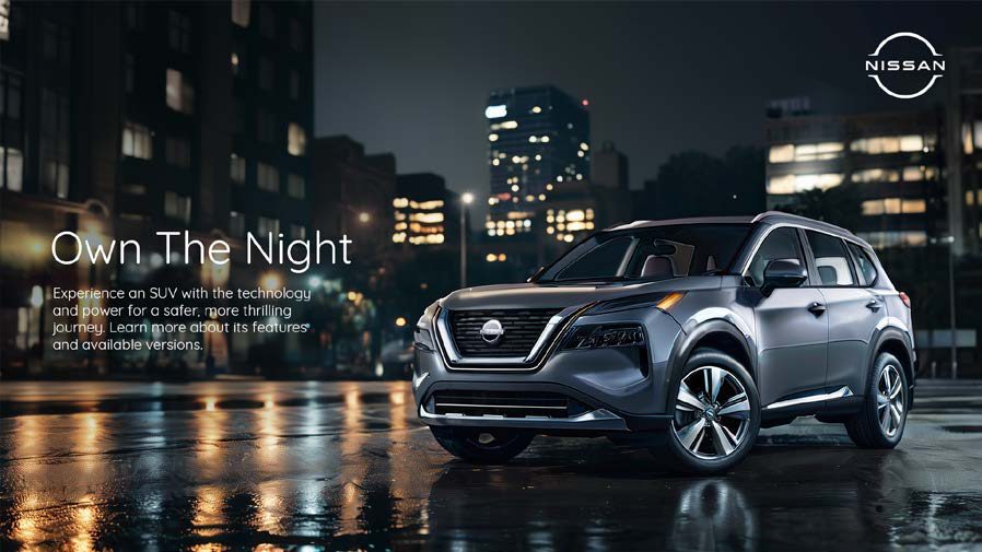 Nissan SUV in a night city, AI exercise